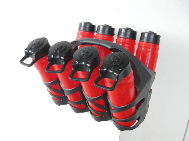 SPORT, Black Water Bottle Carrier w 10 Red Bottles
